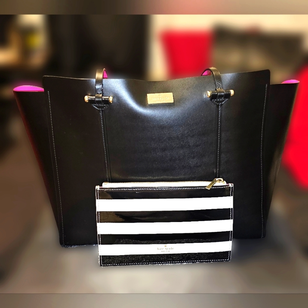 Kate Spade Annelle Arbour Hill Black Leather Tote + Pouch *SEE PICS!*